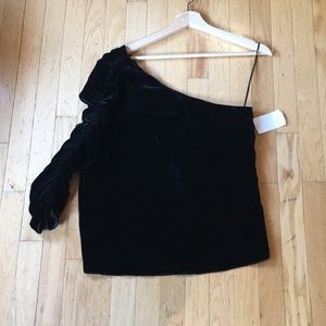 Joie one shoulder black velvet top size 6